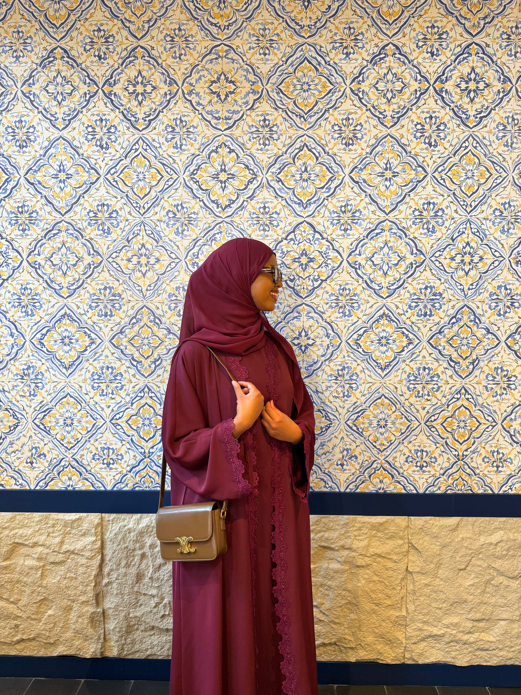 Crimson lace abaya