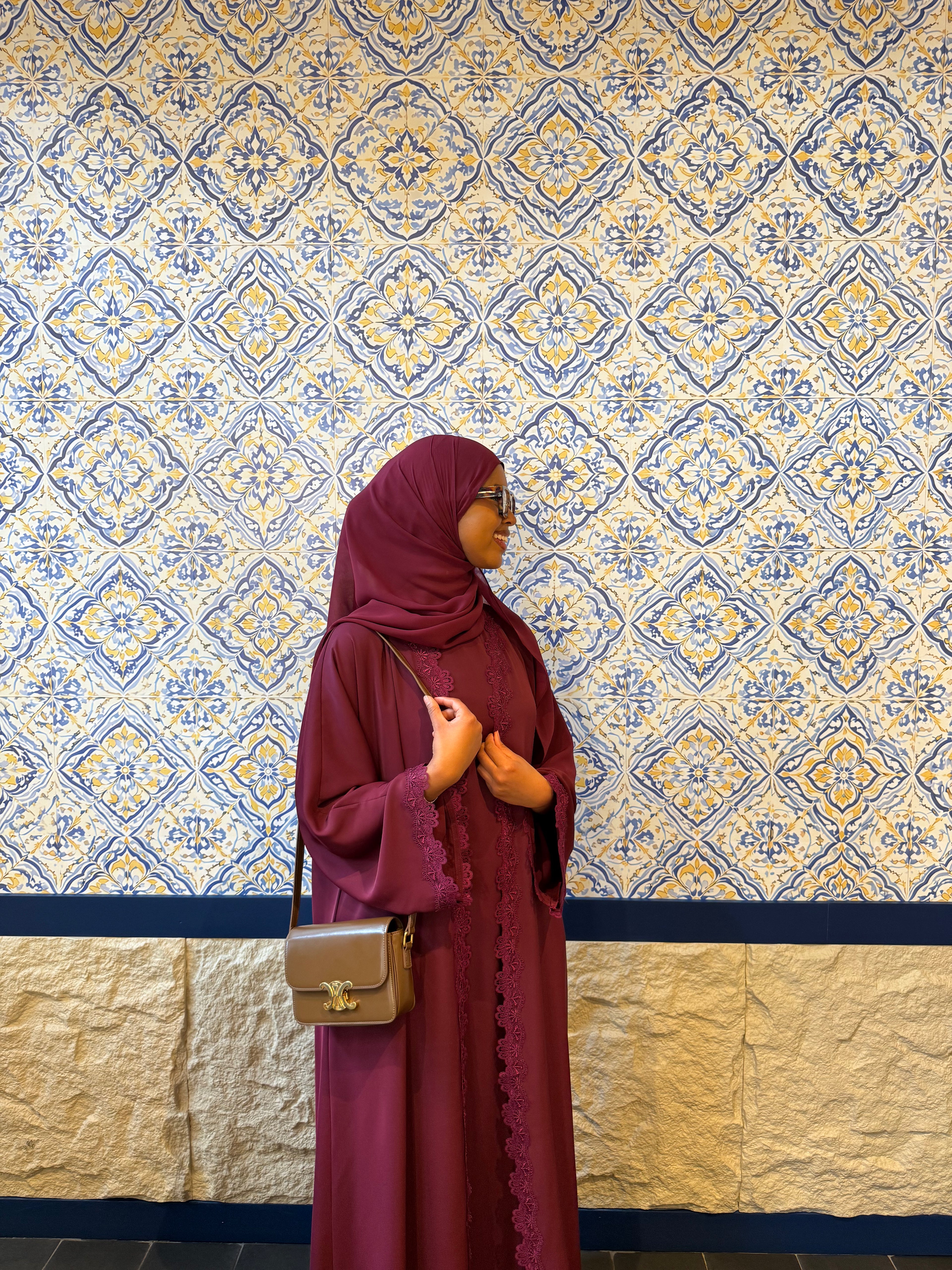 Crimson lace abaya