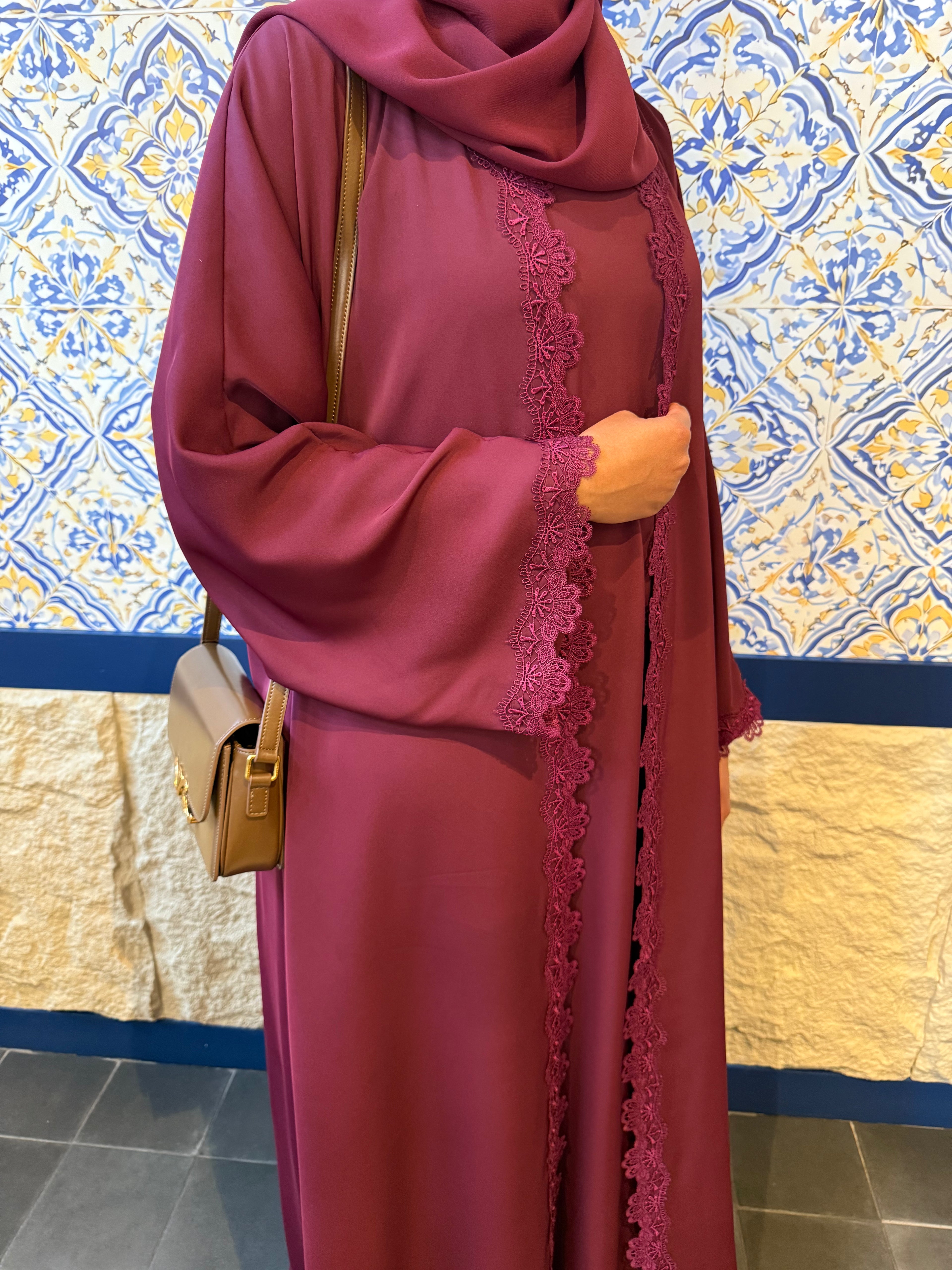 Crimson lace abaya