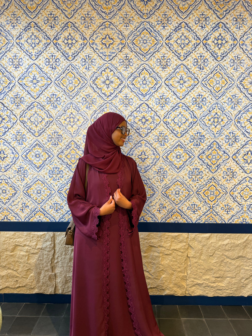 Crimson lace abaya