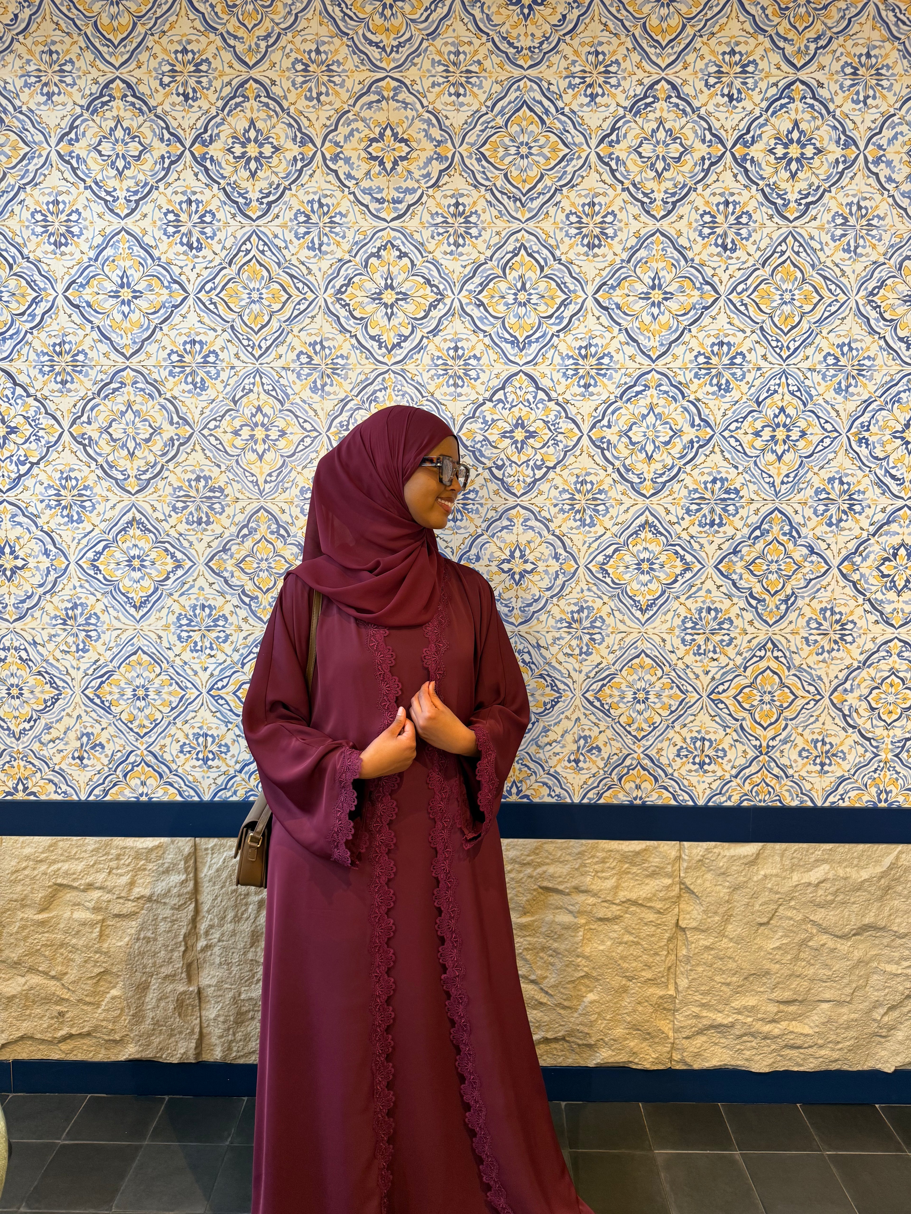 Crimson lace abaya